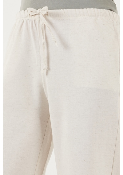 Lela Keten Karışımlı Regular Fit Normal Bel Geniş Paça Bayan Pantolon 5866030 Bej