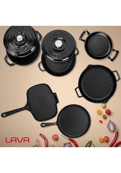 Lava Döküm 6x Trendy Serisi 9 Parça Tencere & Tava Seti Siyah Kırmızı