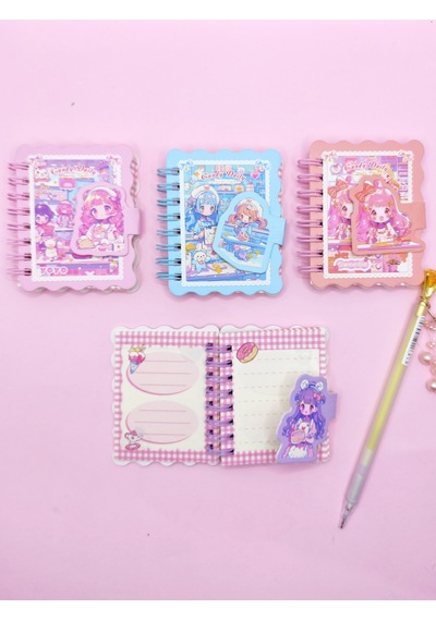 Candy Sevimli Kız Cırtlı Cep Boy Mini Not Defteri 7x8 Cm - Mavi