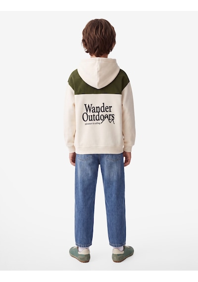 Koton Nakışlı Şardonlu Uzun Kollu Oversize Kapşonlu Sweatshirt Bej 7wkb10068tk Ekru