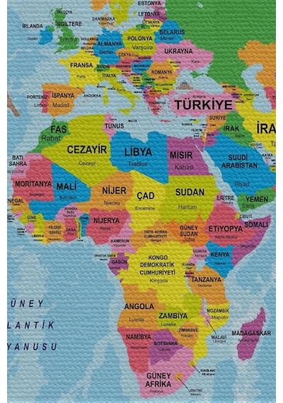 Harita Sepeti Duvar Örtüsü Halısı Detaylı Güncel Türkçe Dünya Haritası Kaliteli Kanvas Kumaş-3976-65 X 40