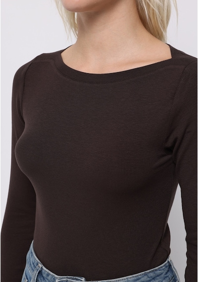 Colins Slim Fit Kayık Yaka Düz Kadın Kahverengi Uzun Kol Tişört Cl1070957 Q1.v2 Brw Kahverengi