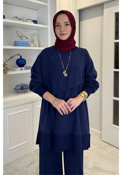 Rabia Şamlı Miray Triko-modal Pantolonlu Takım Lacivert Normal