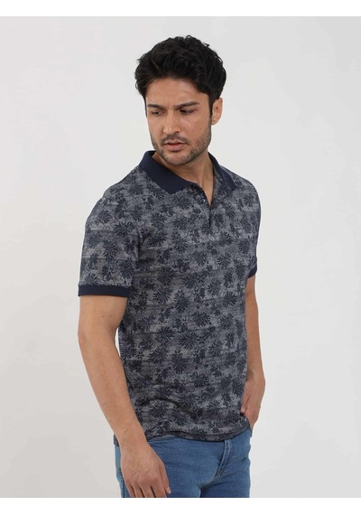 Dufy Lacivert Erkek Slim Fit Desenli Polo Yaka Tshirt - 105239-lacivert Lacivert