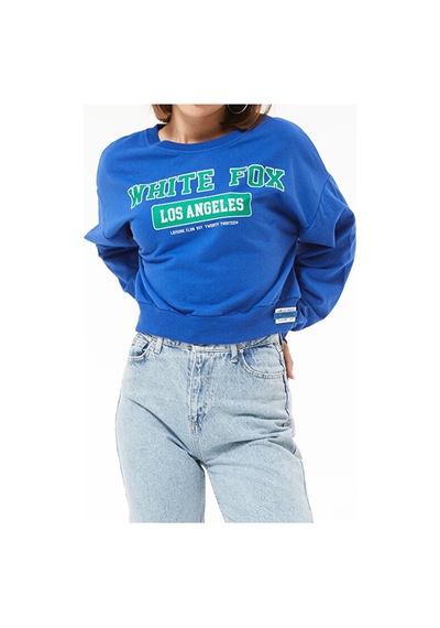 Tex Republic Kadın White Fox Baskılı Kısa Sweatshirt Siyah