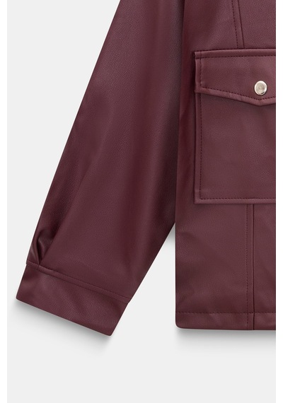 Sââde Kadın Relax Fit Dik Yaka Çıtçıtlı Fermuarlı Cepli Suni Deri Bomber Ceket - Belden Ayarlanabilir Bordo Sââde Kadın Relax Fit Dik Yaka Çıtçıtlı Fermuarlı Cepli Suni Deri Bomber Ceket - Belden Ayarlanabilir Bordo