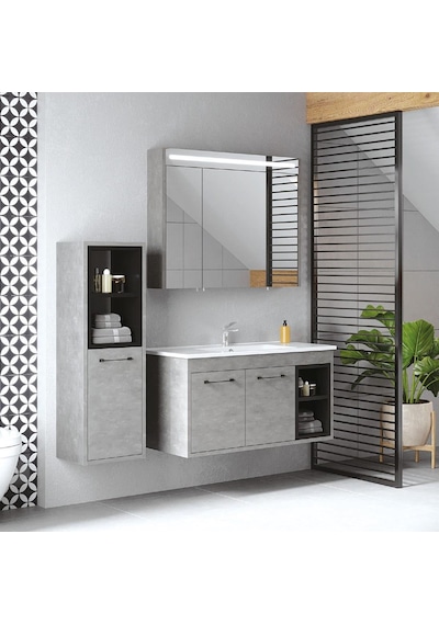 Denko Latte 100 Cm Mdf Retro Gümüş Banyo Banyo Dolabı Takımı + Boy Dolabıol Gümüş