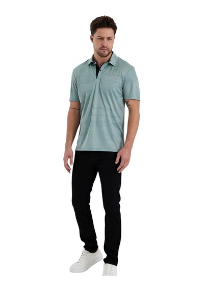Gölge Desenli Spor Polo Yaka Erkek Kısa Kol Tişört Olive