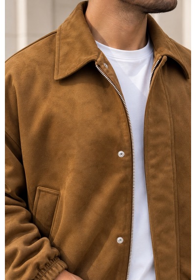 Polo State Erkek Süet Görünümlü Fermuarlı Çıtçıtlı Ceket - Camel