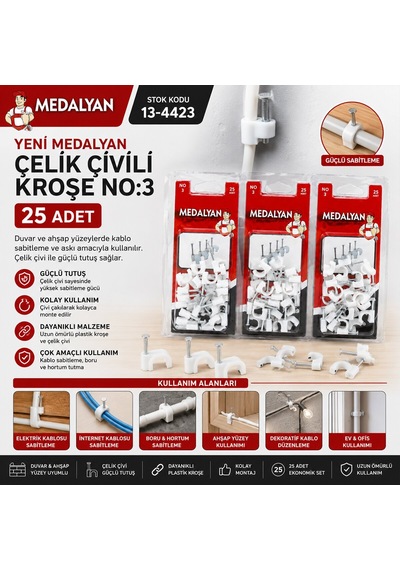 Medalyan Dl-39 Çelik Çivili Kroşe No 3 - 25'li Paket- 12'li Paket Diğer