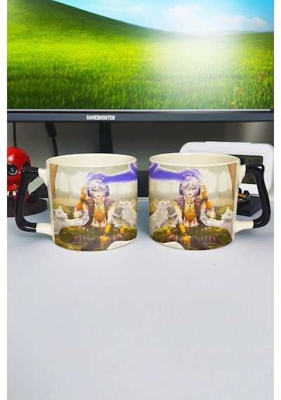 Razor Genshin İmpact Baskılı Seramik Lüks Kupa 1 Adet Özel Siyah Kulp Dalga Kulp V1d Çok Renkli