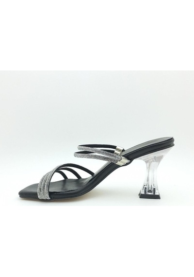 Dosa Shoes Taşlı Şeffaf Topuk Abiye Ayakkabı Sandalet Terlik-siyah Siyah