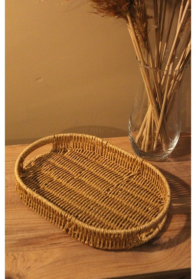 Hasır Rattan Sunum Tepsi Küçük Boy Organizer Oval Diğer