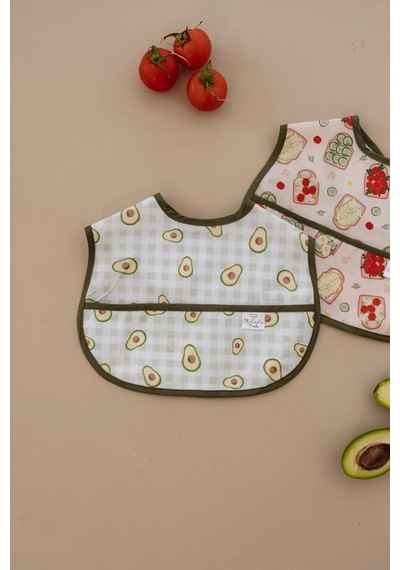 Yeşil Biyeli 2li Sıvı Geçirmez Mama Önlüğü 6-36 Ay