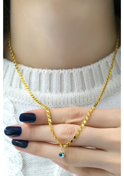 Nazar Boncuklu Pullu Zincir Kolye 14 Ayar