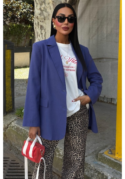 Kadın İndigo Kruvaze Oversize Uzun Ceket Indigo