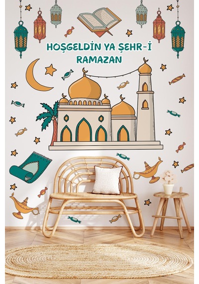 Cami, Sarkıtlar Ve Ramazan-ı Şerif Figürlü Sticker Seti, Çocuk Bebek Odası Ramazan Sticker Seti Dijital Baskı