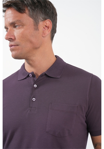 Mor Polo Yaka Kısa Kol Cepli Comfort Fit Pamuklu Tişört 1011260155 Mürdüm