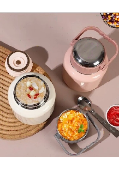 Çelik Mama Termosu Sıcak Veya Soğuk Yiyecekler İçin Öğle Yemeği Termosu 900 Ml - Pembe Pembe