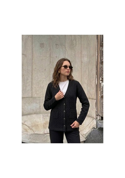 Onno Style Women Kendinden Desenli Jakarlı Kadın Ceket Siyah