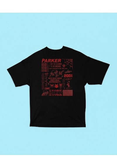 Peter Parker 2001 Spider-man Baskılı Unisex Oversize Marveel Tişö Siyah