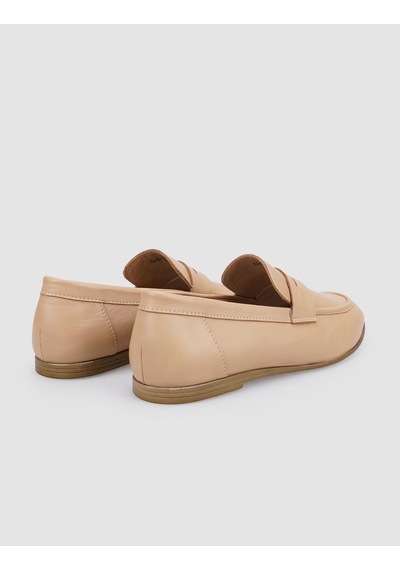 Hakiki Deri Bej Kadın Loafer Bej