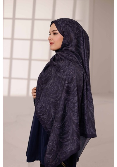 Mimiyum Ebru Desen-soft Şal Lacivert Çok Renkli