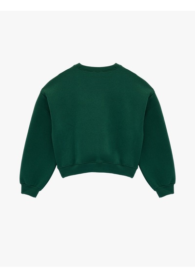Koton Şardonlu Baskılı Uzun Kollu Bisiklet Yaka Sweatshirt Yeşil 6sak10149ek Yeşil