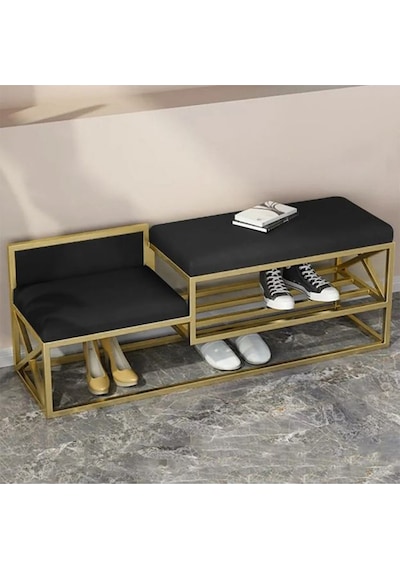 Lulu Gold Metal Siyah Benç Ayakkabılık