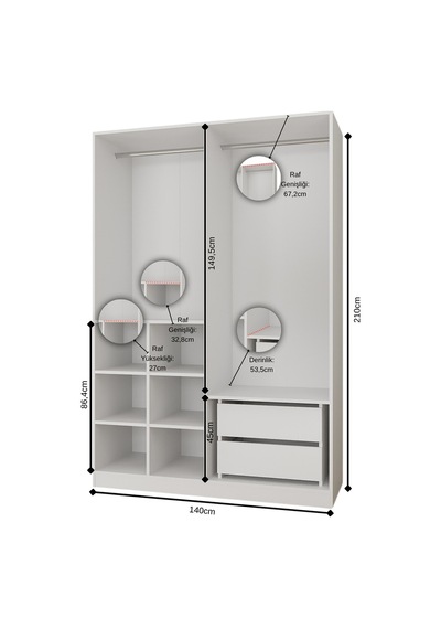 Aeka Ae-3190 Burç 4 Kapaklı Çok Bölmeli Askılı Raflı Ve Çekmeceli 210x140x53cm Gardırop Sonomo - Sonomo Aeka Ae-3190 Burç 4 Kapaklı Çok Bölmeli Askılı Raflı Ve Çekmeceli 210x140x53cm Gardırop Sonomo - Sonomo