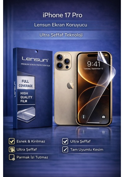 Lensun Apple iPhone Uyumlu  17 Pro Ultra Şeffaf Esnek Ekran Koruyucu Film