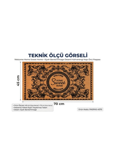 Coco Cc018a Welcome Home Sweet Home Desenli Kalın Kaymaz Taban Nem Alıcı Şık Tasarım Kapı Önü Paspası 45x75 Cm Bej