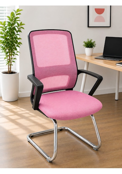 Ofis Fileli Misafir Koltuğu Bekleme Sandalyesi Pembe