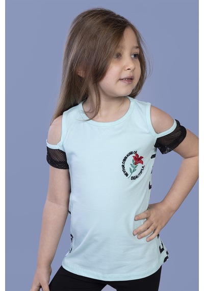 Toontoy Kids Toontoy Kız Çocuk Göğsü Nakışlı Tişört Mint Yeşili