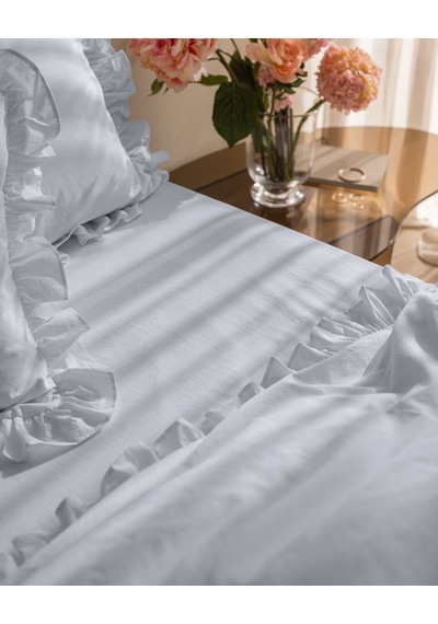 Madame Coco Obernai Tek Kişilik %100 Pamuk Fırfırlı Düz Yıkamalı Nevresim Takımı - Mavi 8684427198353 Mavi