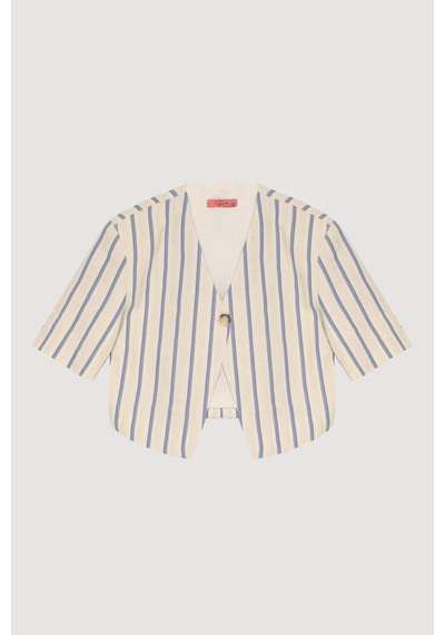 Quzu Etiket Detaylı Crop Ekru Kadın Ceket Ckt00449