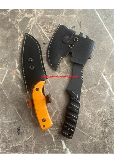 Dmr Dövme Çelik Kamp Baltası Kamp Çakısı Karbon Çelik Balta Çakı 2li Set