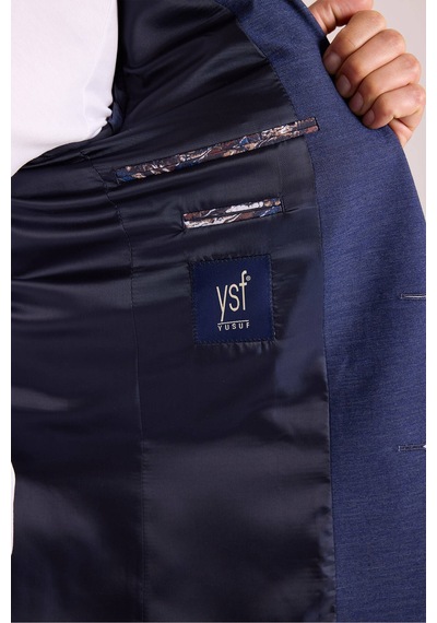 Erkek Lacivert Regular Fit Mono Yaka Keten Ceket