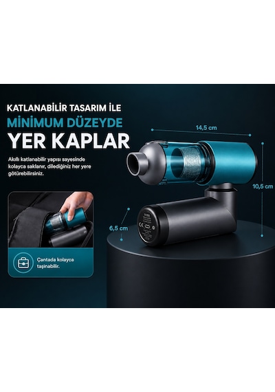 20.000 Pa Kablosuz Araç Süpürgesi 120w Güçlü Emiş 7800 Mah Şarjlı El Süpürgesi 8 Başlıklı Hepa Filtreli Mini Vakum Mavi