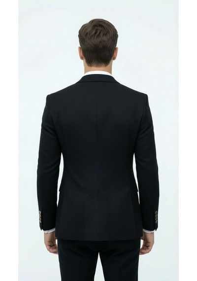 Plus Scorpion Erkek Kruvaze Blazer Ceket Slim Fit Premium Dokulu Şık Klasik Ceket Siyah