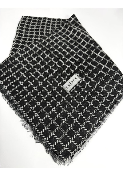 Eripek Desenli Flamalı Keten Eşarp- 06112 Siyah-beyaz