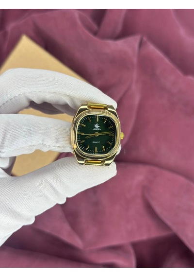 Kare Kasa Yeşil Kadran Gold Kadın Kol Saati Altın