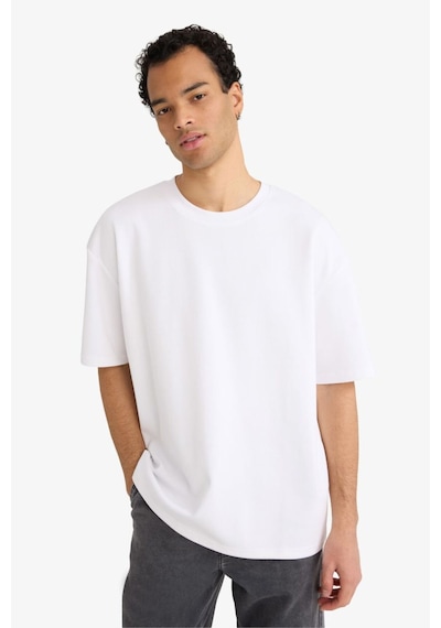 Defacto Oversize Geniş Kalıp Bisiklet Yaka Kısa Kollu Basic Düz Ağır Kumaş Tişört X3926az26spwt34 Beyaz-wt34