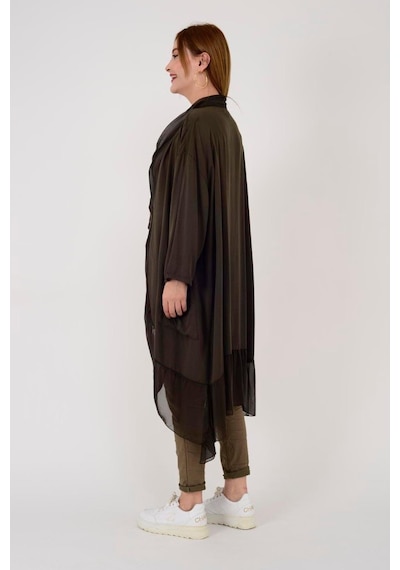 Bohem Stil Italyan Ipek Detaylı Oversize Kaftan & Bluz-8711 Koyu Kahve