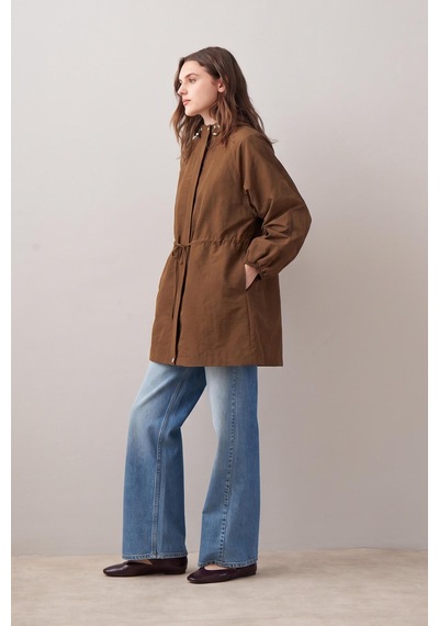 Allday B87049a0 Kadın Beli Büzgü Detaylı Trençkot CAMEL