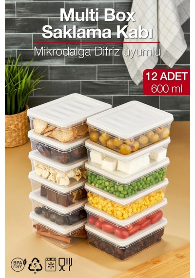 Multi Box 12 Li Set Saklama Kabı Seti - Dondurucu & Mikrodalga Uyumlu Krem
