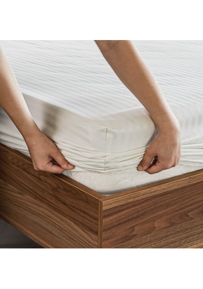 Pamuklu Çizgili Saten Tek Kişilik Lastikli Çarşaf Seti 100x200cm3