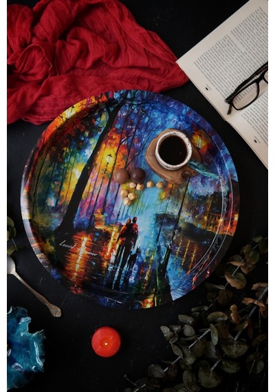 Ef163-04 Afremov Venice Desenli Yuvarlak Tepsi 36 Cm Desenli
