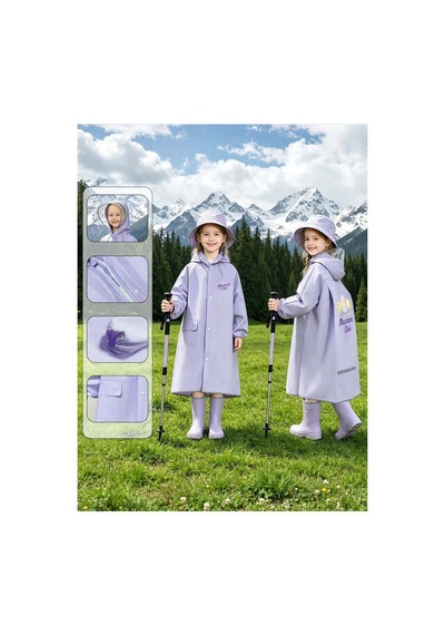 Miço Kids Siperlikli Kapüşonlu Su Geçirmez Çocuk Yağmurluk Mor