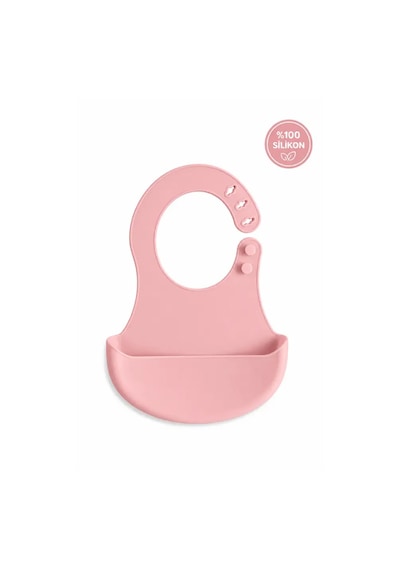 Siliconly Bpa İçermeyen Silikon Bebek Mama Önlüğü Kaydırmaz Cepli Bebek Önlüğü Pembe